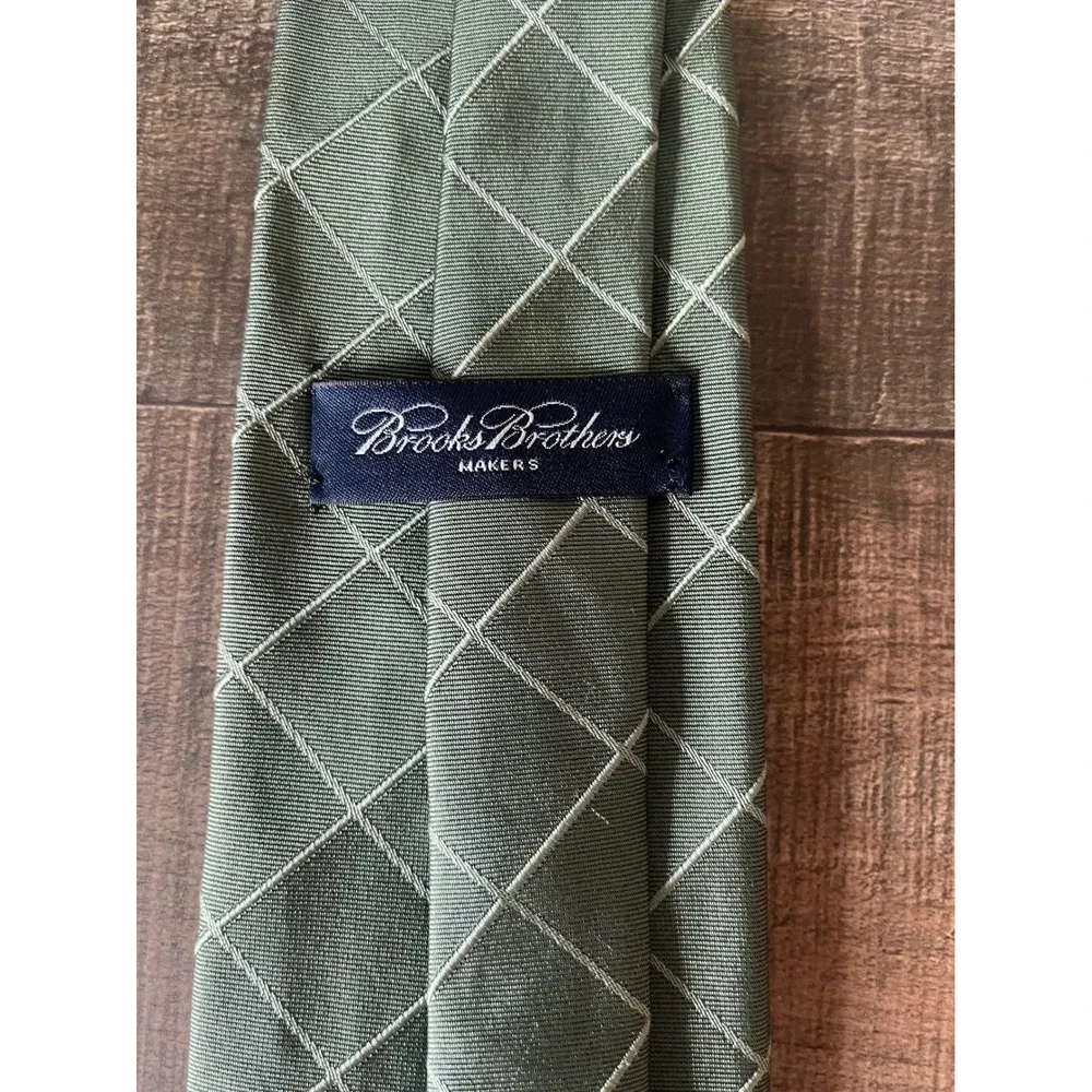 Brooks Brothers Makers Silk Tie Green Windowpane Check England Fabric‎ USA Made